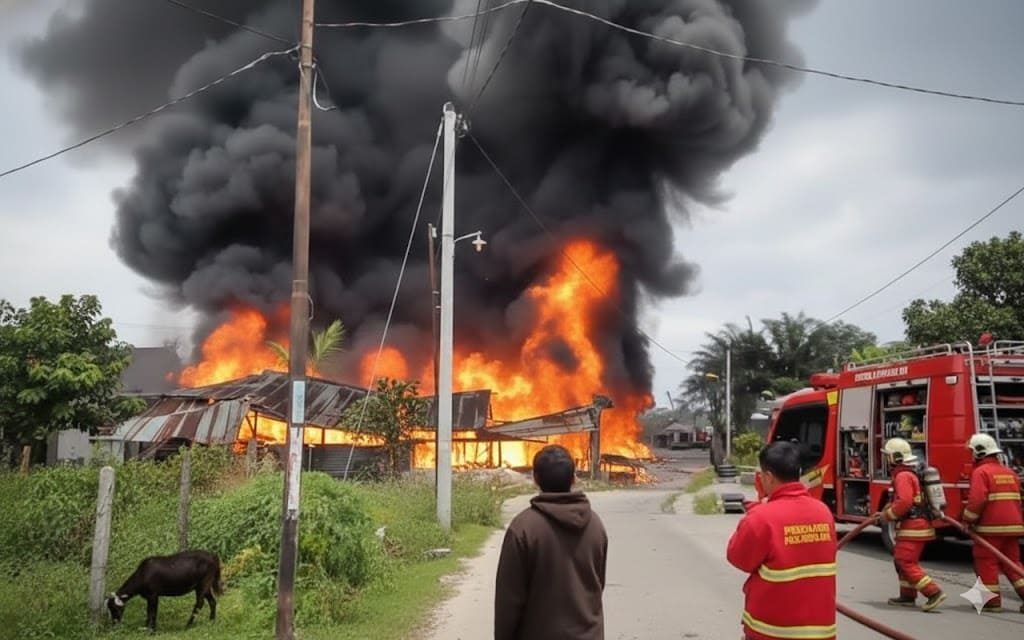 Ledakan dan Asap Hitam di Marpoyan Damai: Gudang Solar Milik Pecatan TNI Hangus Terbakar