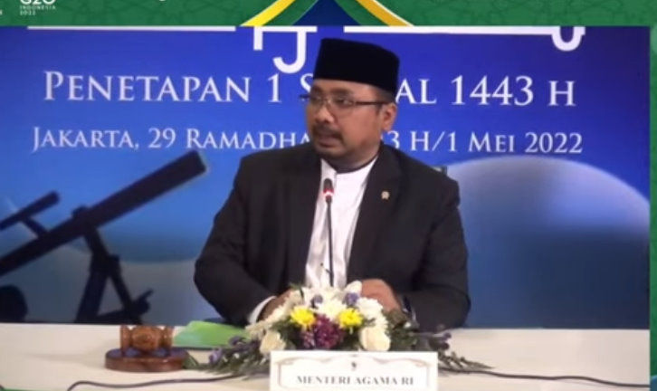 Umumkan Idul Fitri, Menag Yaqut: Posisi Hilal Berdasarkan Hisab
