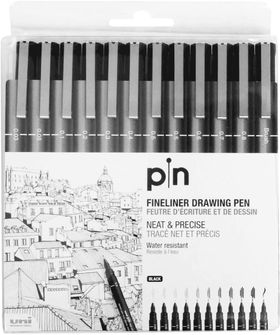 Uni Pin Fine Liner Set - Black (12Pc)