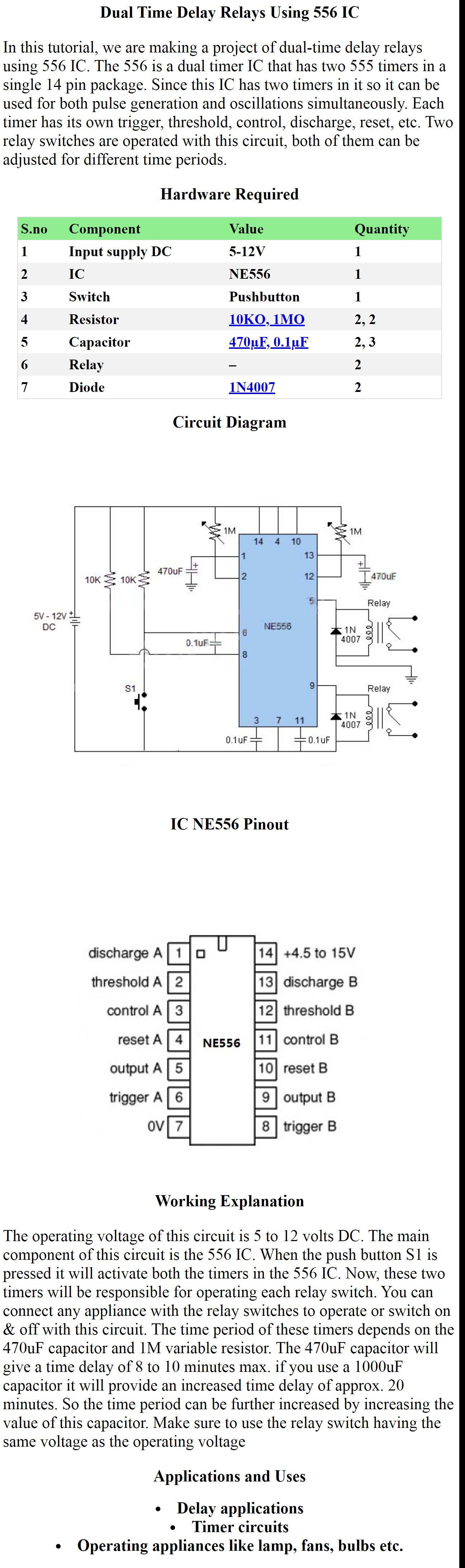 Dual Time Delay Relays Using 556 IC