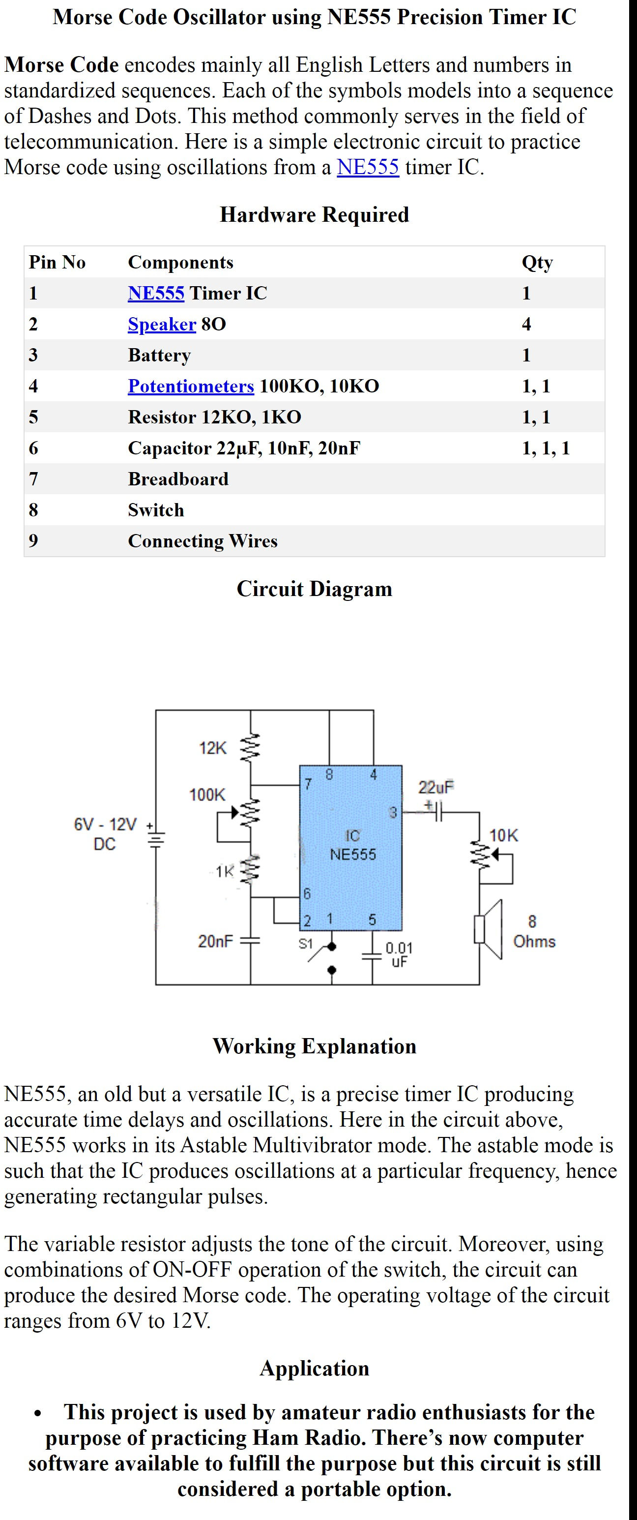 Morse Code Oscillator using NE555