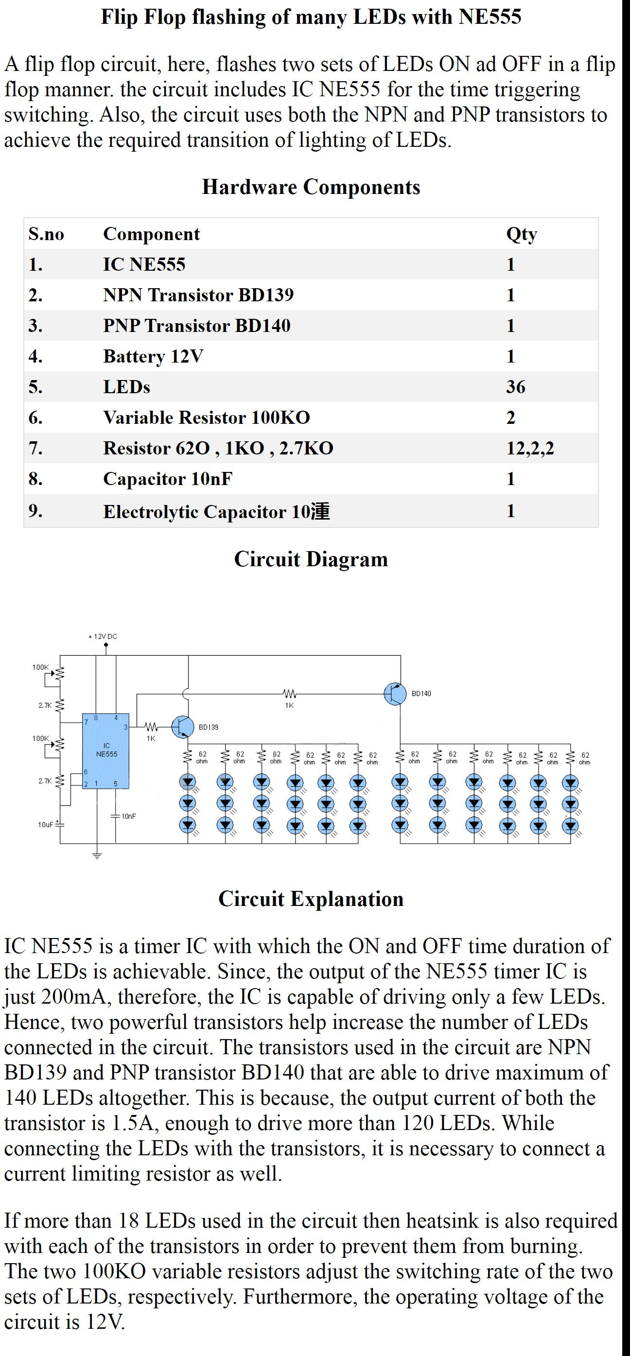 Flip Flop Flashing LEDs with NE555