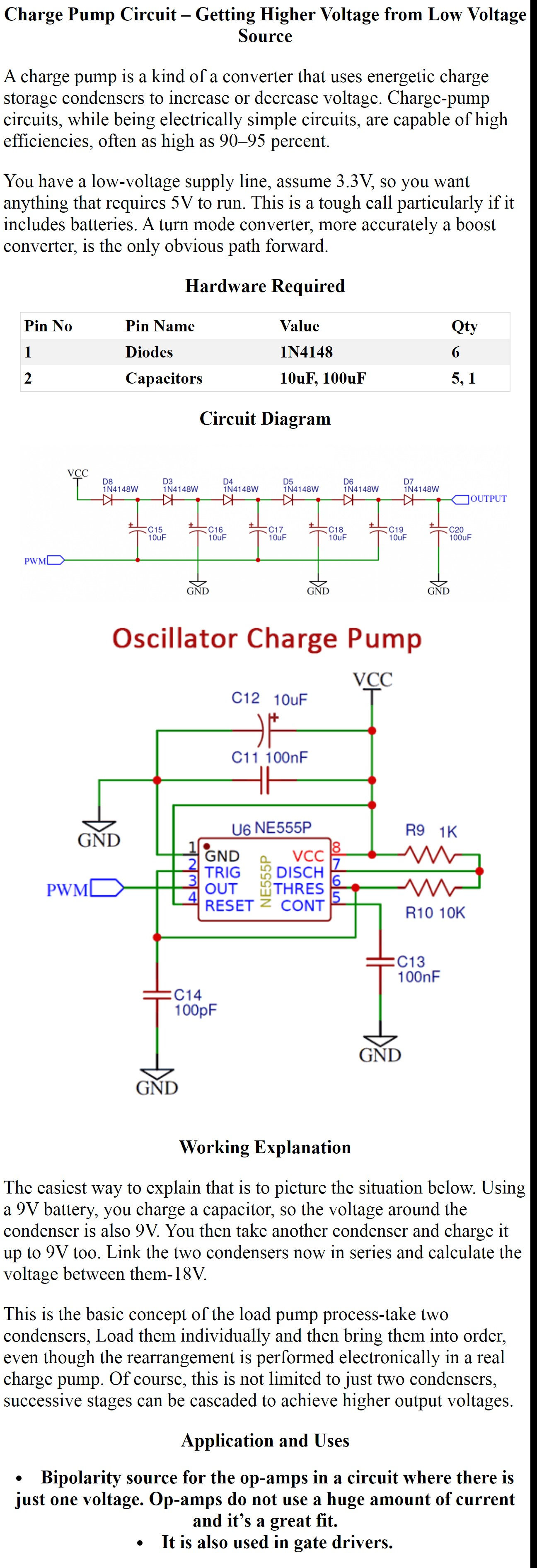 Charge Pump Circuit Higher Voltage from Low Voltage