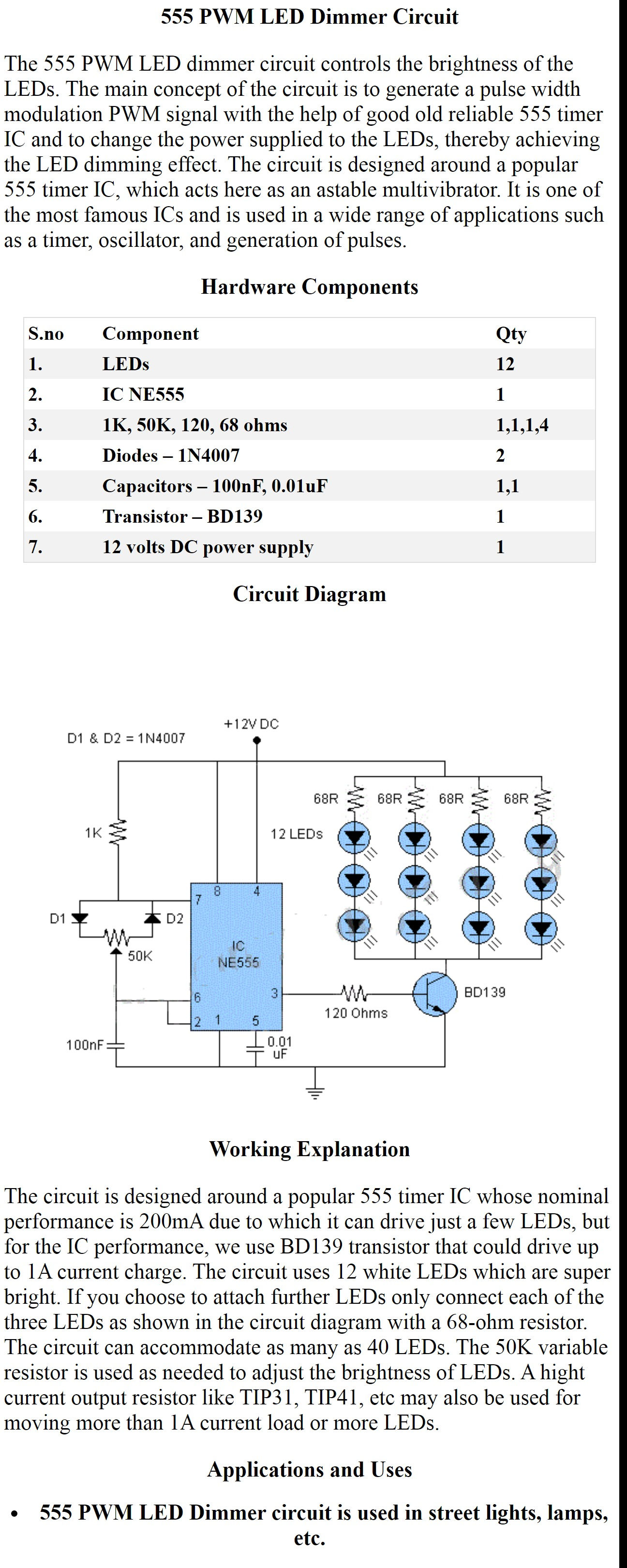 555 PWM LED Dimmer Circuit