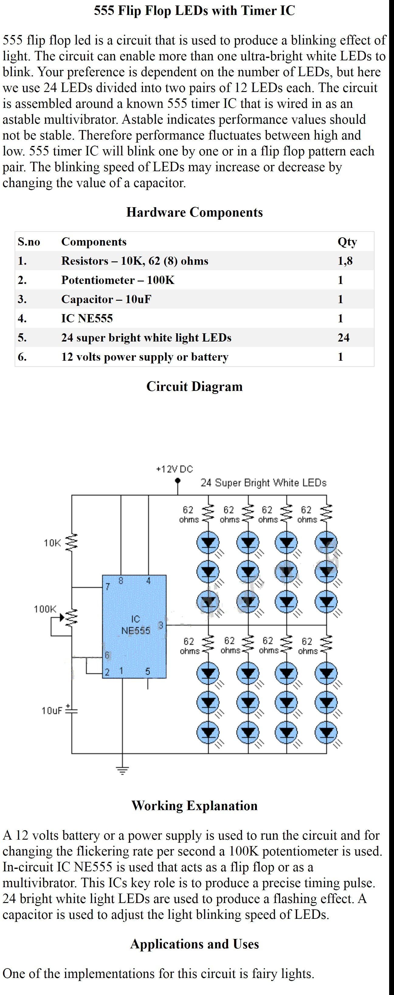 555 Flip Flop LEDs with Timer IC