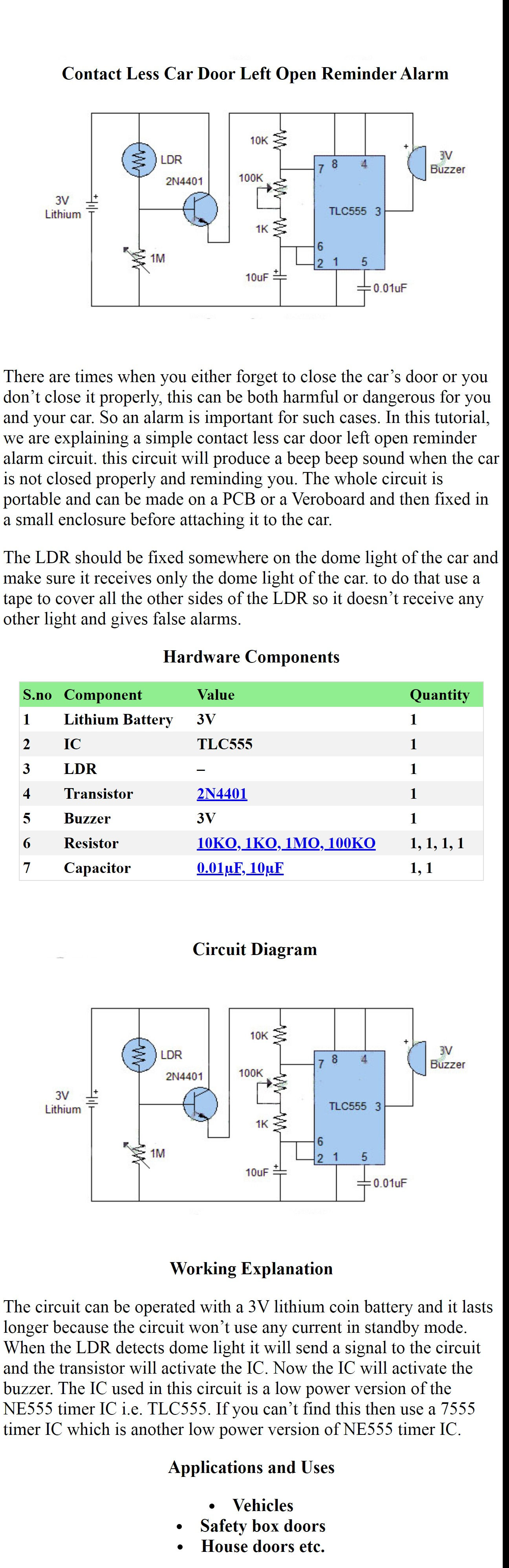 Contact Less Car Door Left Open Reminder Alarm