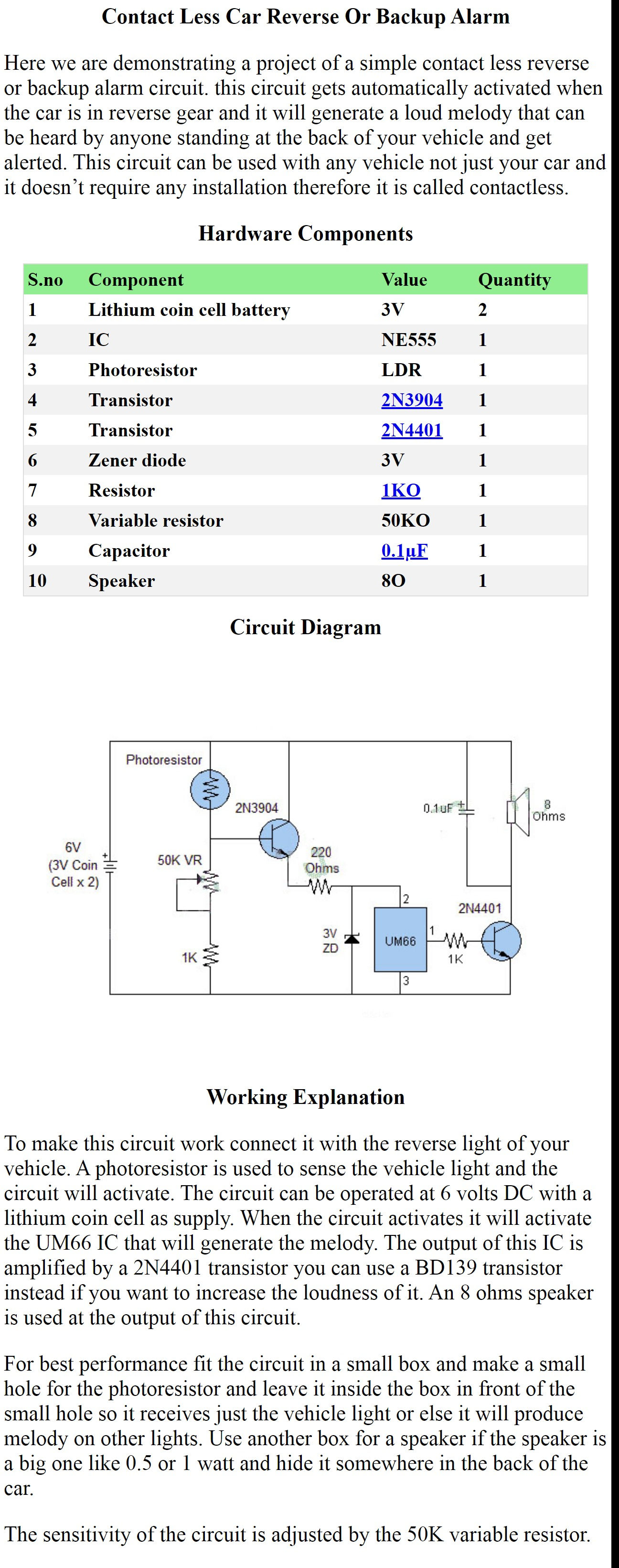 Contact Less Car Reverse Backup Alarm