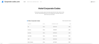 Corporate Codes for IHG, Hilton, Marriott, Hyatt, Wyndham & More | Corporate-codes.com screenshot