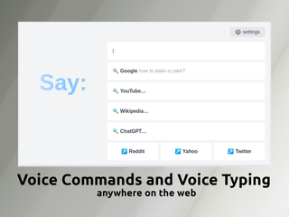 Voice Command: VOICE COMMANDS and VOICE TYPING anywhere on the web screenshot