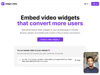 Widget.video : Embed interactive video widgets to your landing page screenshot