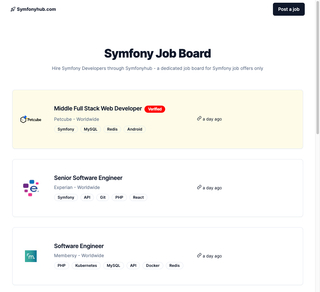 Symfonyhub | Symfony Developer jobs board screenshot
