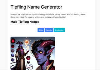 Tiefling Name Generator screenshot