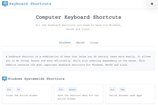 Online Keyboard Shortcuts screenshot