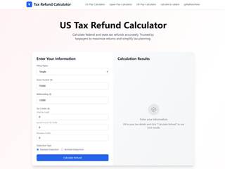 Tax Refund Calculator : A free online US tax calculator screenshot
