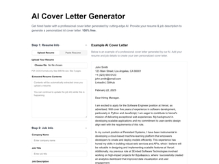 AI Cover Letter Generator: Get hired faster with a professional cover letter generated by AI screenshot
