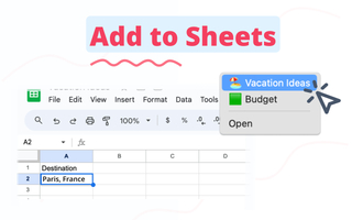 Add to Sheets Chrome extension screenshot