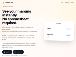 KitchenCost : Recipe cost calculator for chefs and small food businesses screenshot