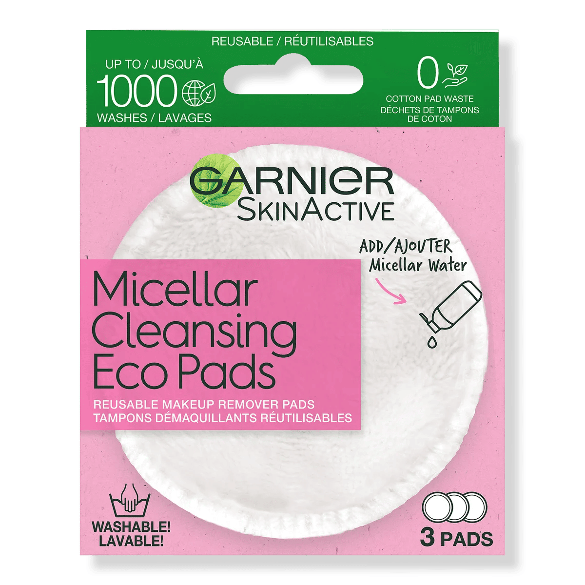 SkinActive Micellar Cleansing Eco Pads, Reusable, 3 Pack