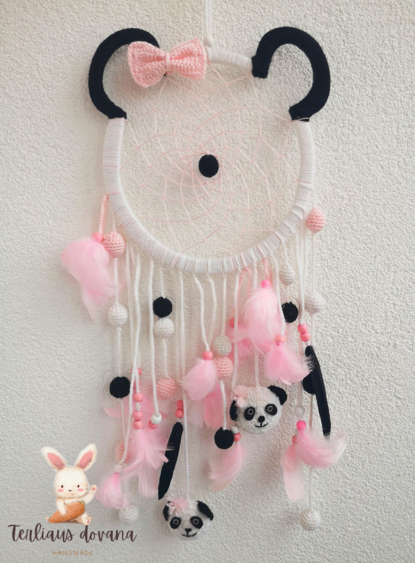 Sapnų gaudyklė " panda", tinka vaikų kambariui, dydis 20x50 cm dekoracijos | vaiko kambarys | sapnų gaudyklė " panda", tinka vaikų kam