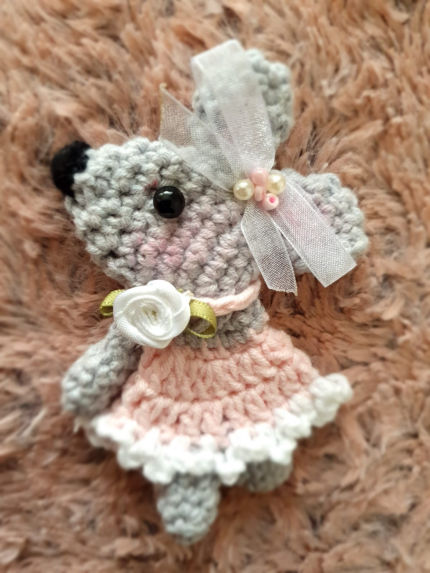 aksesuarai | papuošalai | Nerta segė pelytė, 11 cm, rožinė/pilka