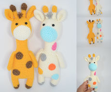 Rankų darbo nerta maža žirafėlė oranžinė arba kreminė, dydis 20 cm