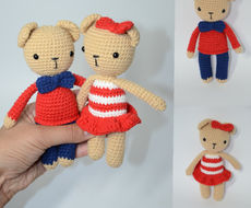 Rankų darbo  nerti  mieli  maži meškučiai  dydis 15 cm
