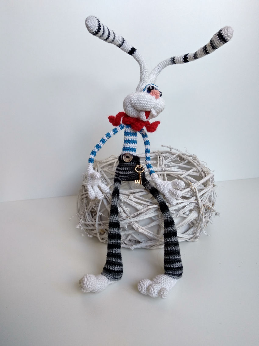 Mažas, minkštas, nertas zuikis, rankų darbo, dydis apie 25 cm. žaislai | minkšti | mažas, minkštas, nertas zuikis, rankų da