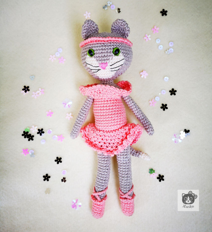 Rankų darbo žaislas. nerta katytė balerina rožine suknute, 24 cm aukščio žaislai | minkšti | rankų darbo žaislas. nerta katytė baleri