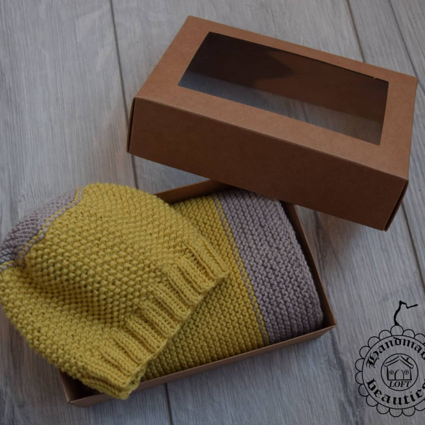 Megztas dvispalvis merino vilnos komplektukas naujagimiui - šalikas ir kepuraitė apranga | Kepurės | megztas dvispalvis merino vilnos komplek