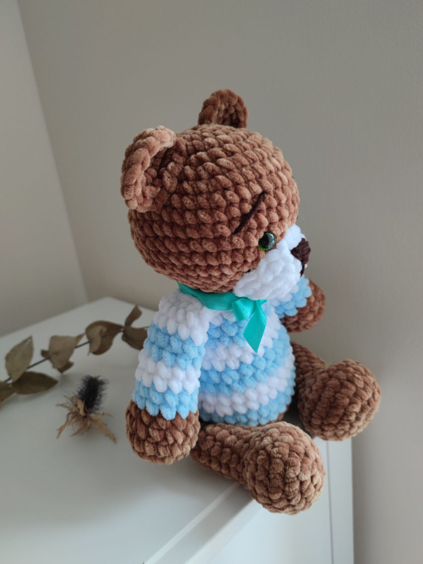 Nertas pliušinis žaislas meškiukas teddy, 37 cm ilgio žaislai | minkšti | nertas pliušinis žaislas meškiukas teddy