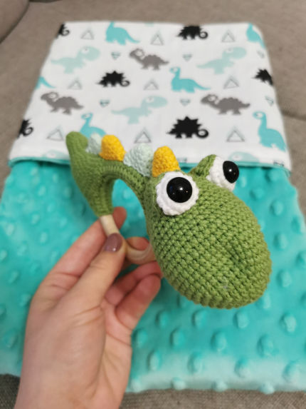 žaislai | barškučiai | Mėtinės spalvos dino komplektas: minkšta
