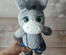 Rankų darbo žaislas - asiliukas aukštis 27 cm spalva pilka