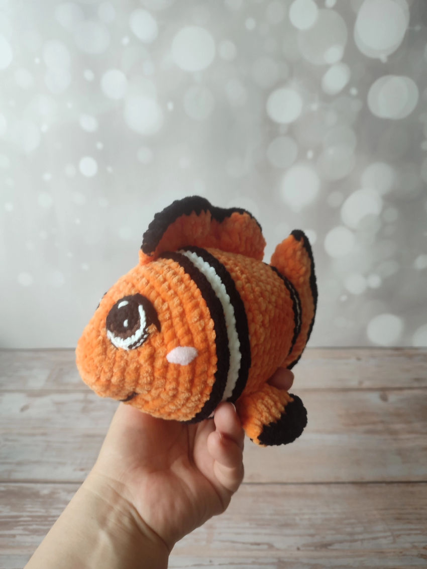 Rankų darbo pliušinis žaislas - žuviukas nemo. aukštis apie 12 cm. ilgis 20 cm žaislai | minkšti | rankų darbo pliušinis žaislas - žuviukas