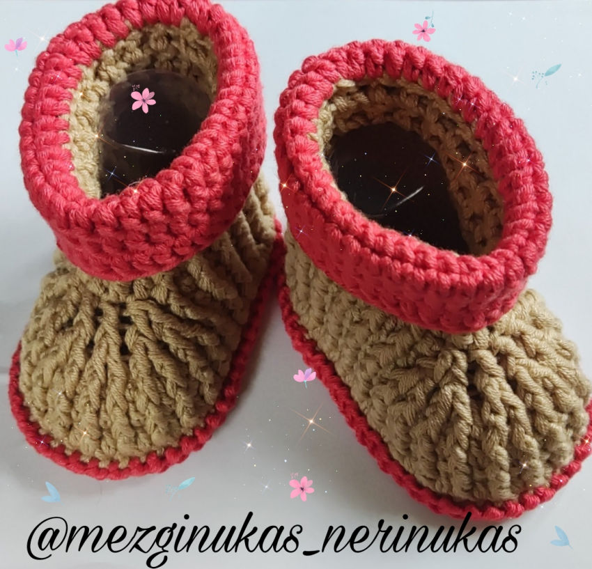 Rankų darbo, nerti medvilniniai tapukai mergaitei nuo 0-3mėn. dydis 9-10cm. avalynė | tapukai | rankų darbo, nerti medvilniniai tapukai