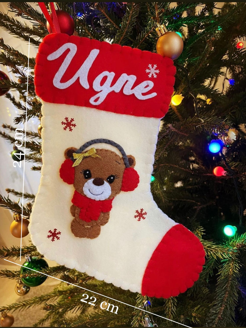 dekoracijos | šventėms | kalėdinė vardinė kojinė su meškute