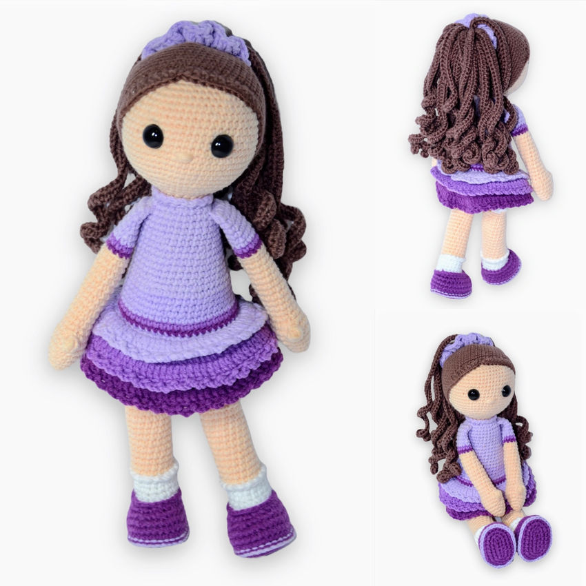 Unikali, rankų darbo lėlytė, violetine suknele, dydis 28 cm žaislai | lėlės | unikali, rankų darbo lėlytė, violetine s