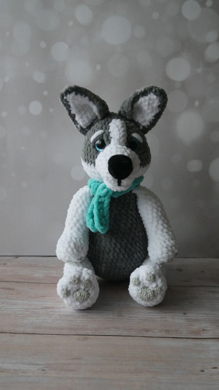 žaislai | minkšti | Rankų darbo žaislas - haskis sėdint 25 c