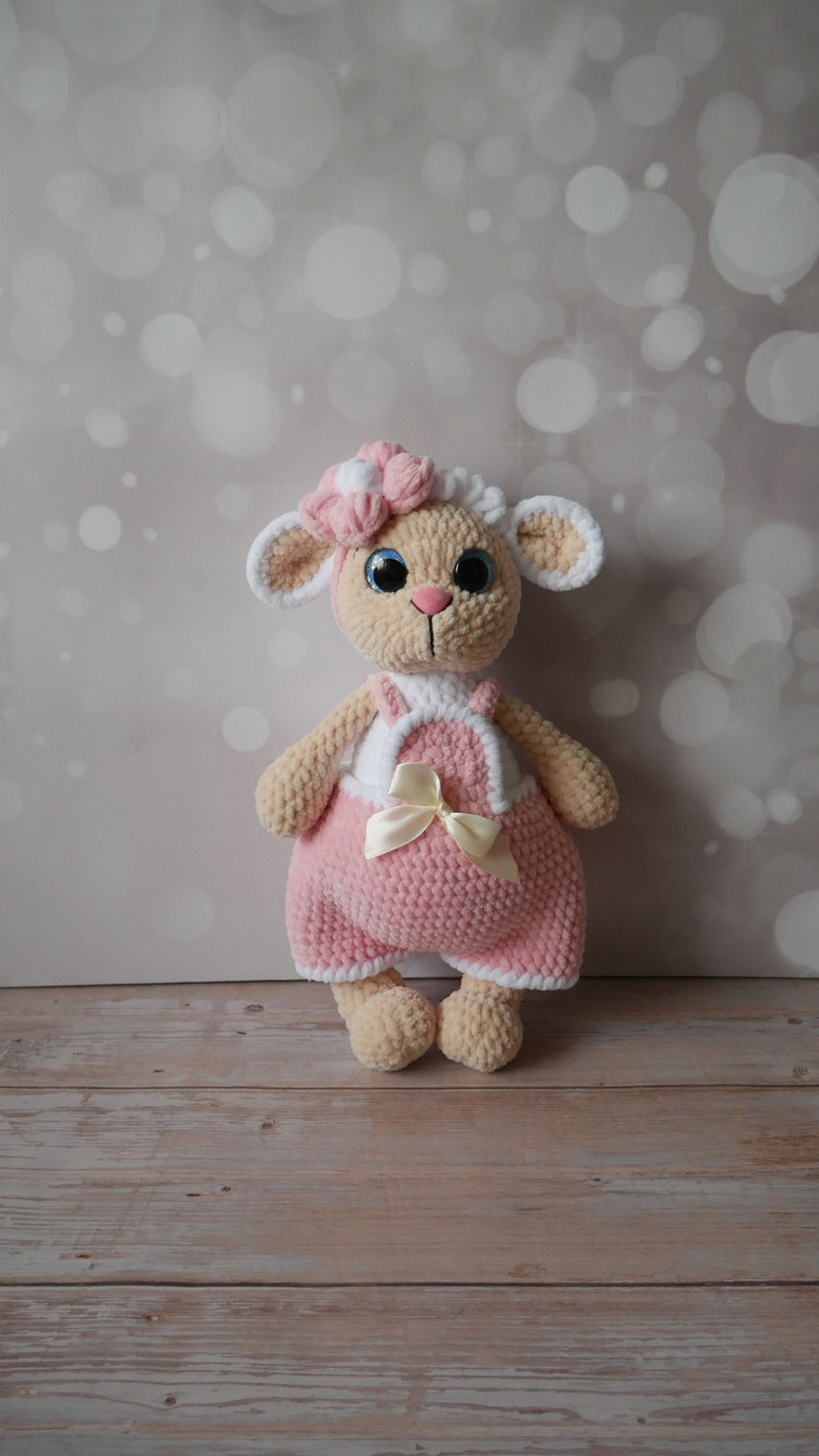 Rankų darbo pliušinis žaislas - avytė aukštis 32 cm spalva kūno ir rožinė žaislai | minkšti | rankų darbo pliušinis žaislas - avytė au