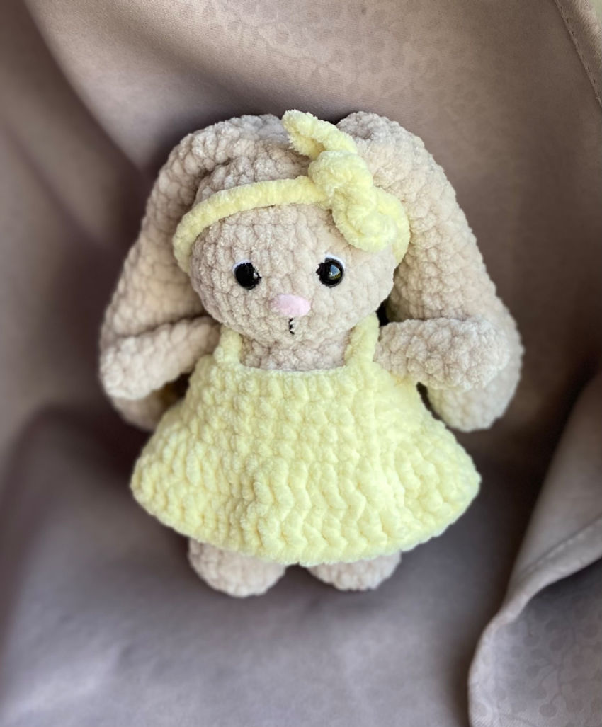 Mielas ilgaausis pliušinis nertas kiškis amigurumi ilgis 17 cm su ausimis 30 cm žaislai | minkšti | mielas ilgaausis pliušinis nertas kiškis