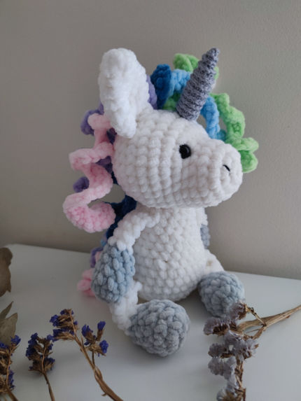 žaislai | minkšti | Nertas žaislas vienaragis 32 cm ilgio iš