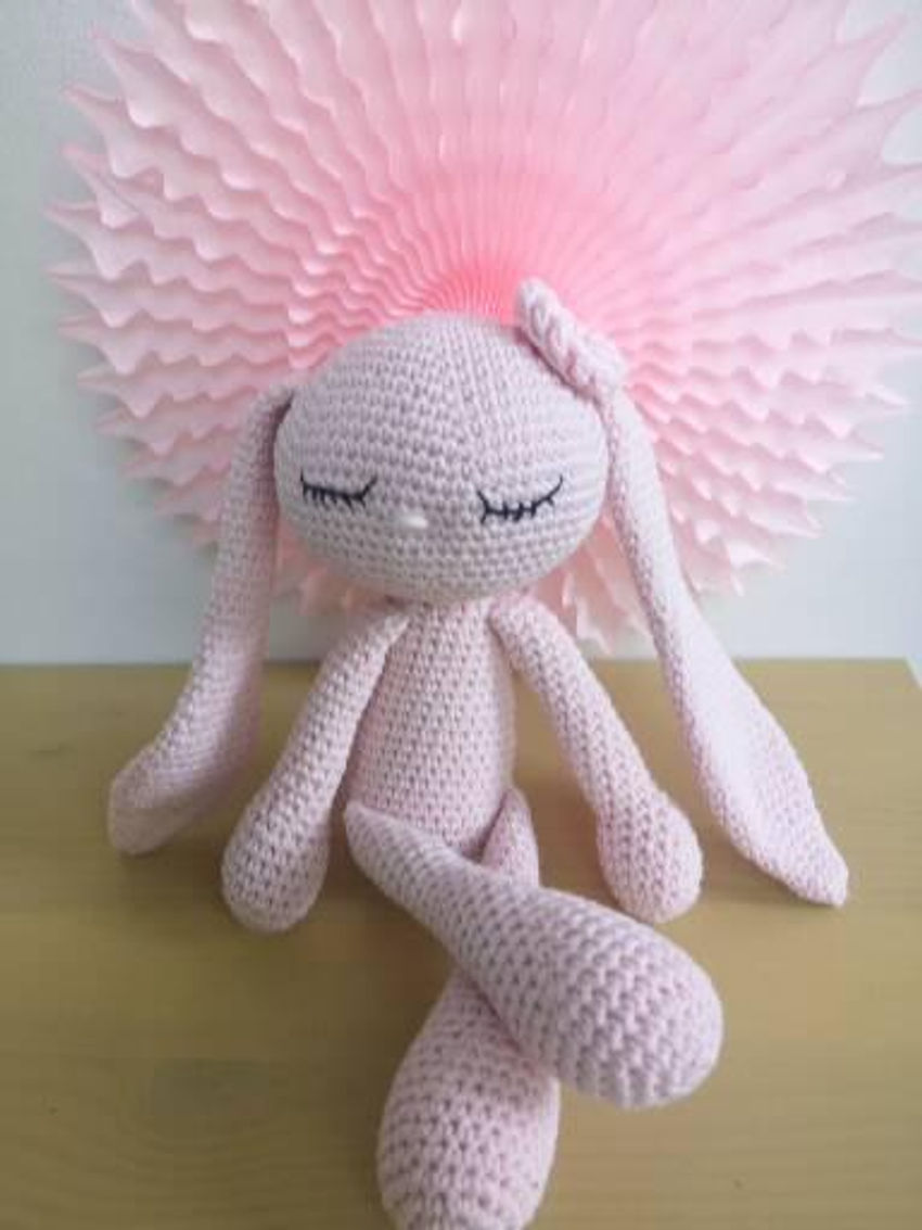 Nertas žaisliukas rožinė kiškutė 27 cm aukščio medvilniniai siūlai žaislai | minkšti | nertas žaisliukas rožinė kiškutė 27 cm a