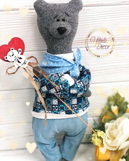 žaislai | minkšti | Rankų darbo meškutis nurengiamais rūbeli