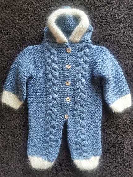 apranga | Kombinezonai | Šiltas mėlynas kombinezonas su kapišonu
