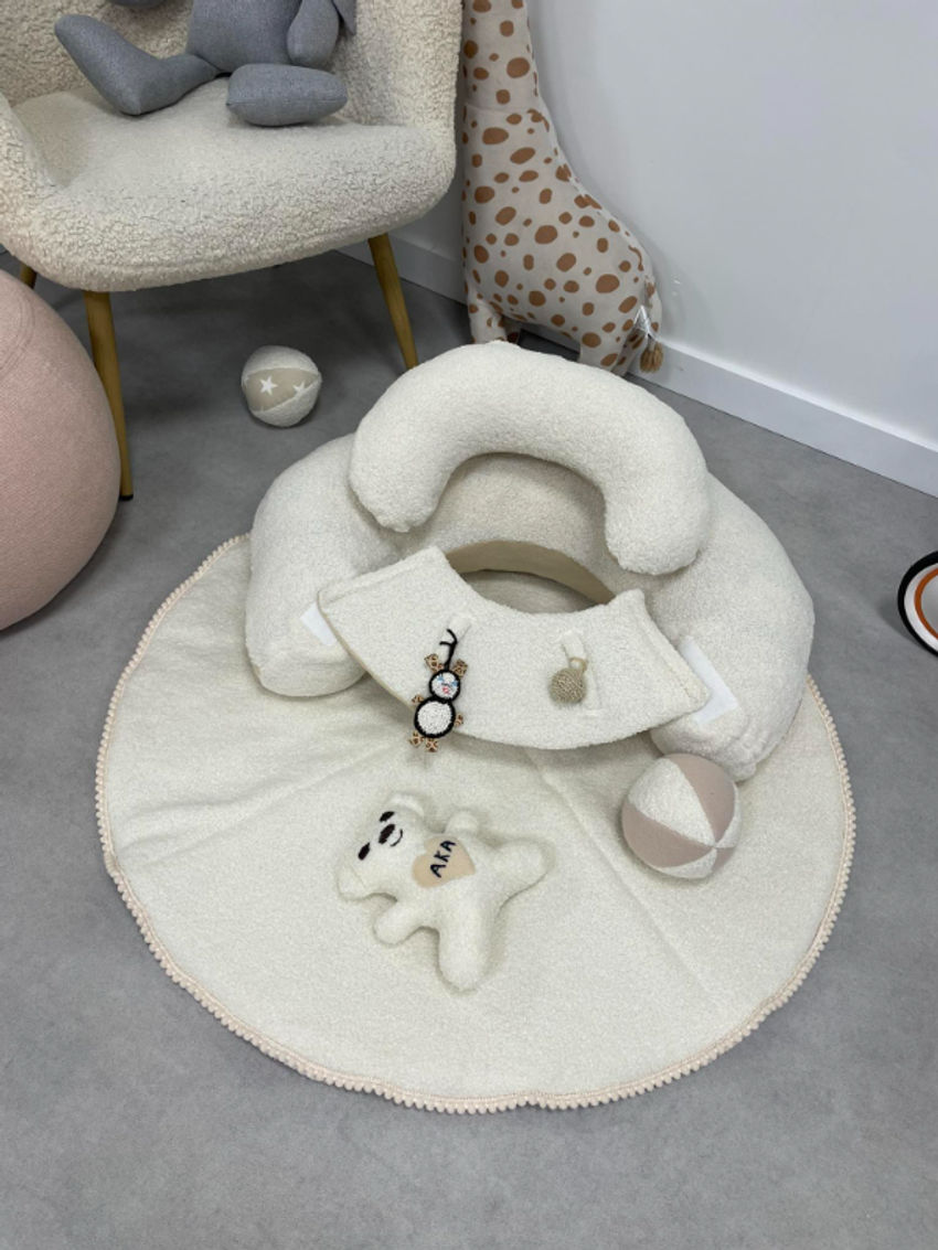 Funkcinė pagalvė su apvaliu kilimėliu 90 cm teddy žaidžia Dovanos | naujagimiams | funkcinė pagalvė su apvaliu kilimėliu 90