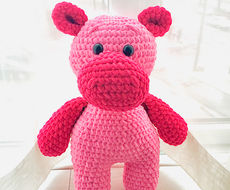 Rankų darbo pliušinis žaisliukas hipopotamas 38cm aukščio spalva rožinė