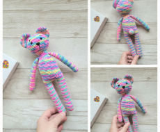 Nertas rankų darbo meškis 28 cm ūgio dovanų dėžutėje