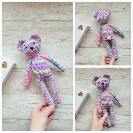 žaislai | minkšti | Nertas rankų darbo meškis 28 cm ūgio dov