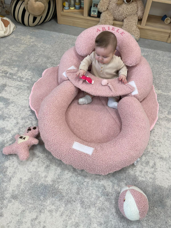Funkcinė pagalvė su apvaliu kilimėliu 90 cm ir midl pagalve teddy bear pink 