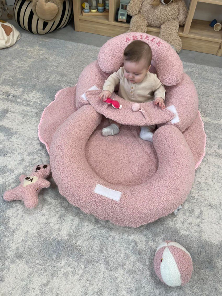Funkcinė pagalvė su apvaliu kilimėliu 90 cm ir midl pagalve teddy bear pink Dovanos | krikštynoms | funkcinė pagalvė su apvaliu kilimėliu 90