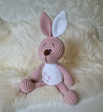 žaislai | minkšti | Rankų darbo nertas zuikis dydis 34 cm   